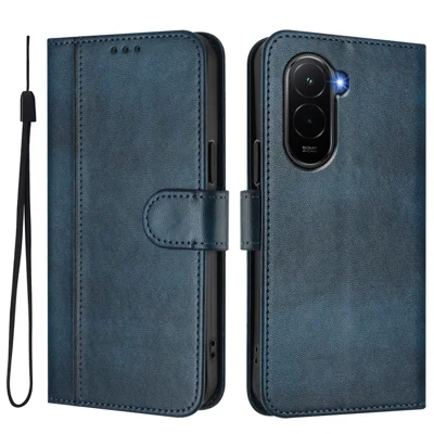 For Xiaomi Poco M7 Plus 5G / M7 4G (169mm) Cases Wallet Stand Retro Texture Leather Phone Cover with Lanyard - Blue