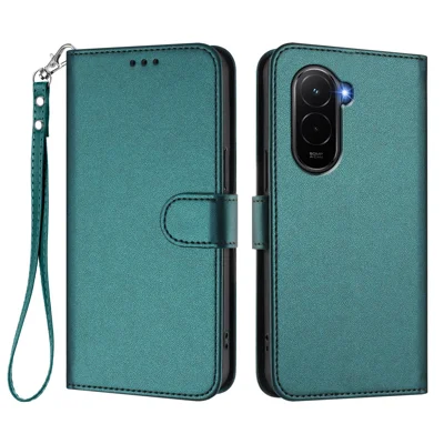 För Xiaomi Poco M7 Plus 5G / M7 4G (169 mm) Läderfodral Plånbok Ställfodral med Handloksrem - Grön