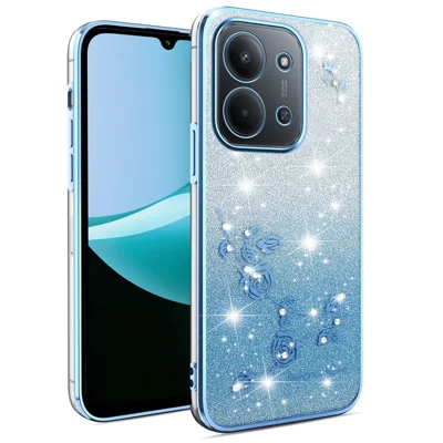 KADEM Phone Case For Xiaomi Redmi 15C 4G (EU) (173mm) / 15C 5G (EU) (173mm) / Poco C85 4G (173mm) Flower TPU Flexible Gradient Back Cover - Blue