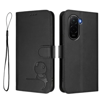 For Xiaomi Poco M7 Plus 5G / M7 4G (169mm) Case Panda Imprint RFID Blocking Wallet Leather Phone Cover with Wrist Strap - Black