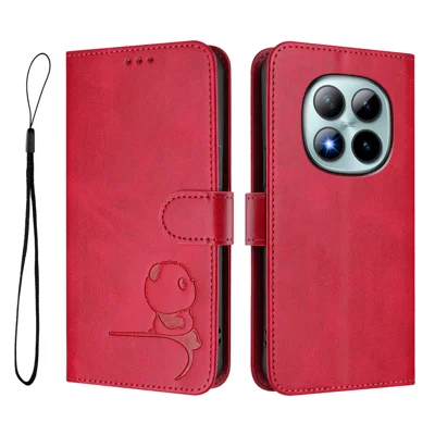 For Xiaomi Poco M8 Pro 5G / Redmi Note 15 Pro+ 5G (Global) Case Panda Imprint RFID Blocking Wallet Leather Phone Cover with Wrist Strap - Rose