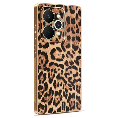 For Realme 15 5G Case Leopard Print PU Leather Coated PC + TPU Electroplating Phone Cover