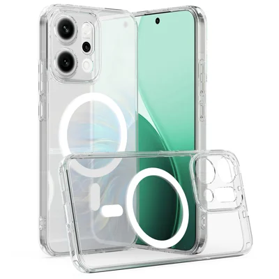 For Oppo Reno14 Pro 5G (Global) Clear Phone Magnetic Case TPU+Acrylic Back Cover - Clear