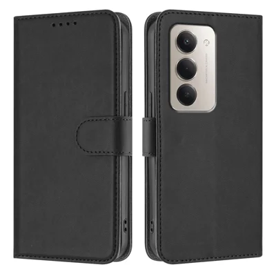 For Xiaomi Redmi 15 4G (EU) (171mm) / Xiaomi Redmi 15 5G (EU) (171mm) Leather Case Solid Color Phone Cover with Wallet - Black