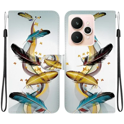 For Realme 15 Pro 5G  /  15 5G Case Pattern Printing Leather Wallet Phone Cover with Lanyard - Golden Butterfly Feather