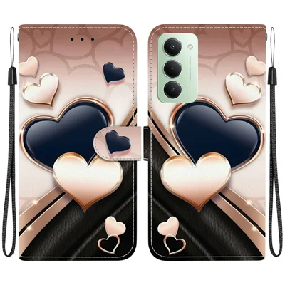 For Xiaomi Redmi 15 4G (EU) (171mm) Leather Case Stand Wallet Pattern Printing Phone Cover with Wrist Strap - Love