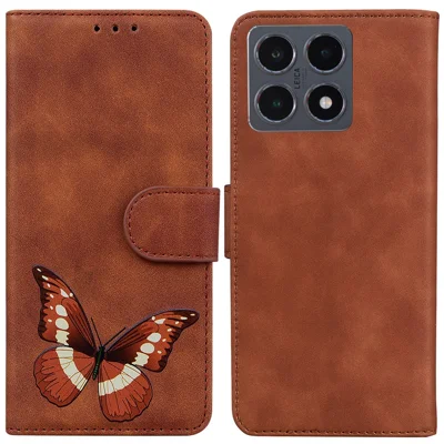 For Xiaomi 15T Stand Case PU Leather Phone Cover Butterfly Printed - Brown