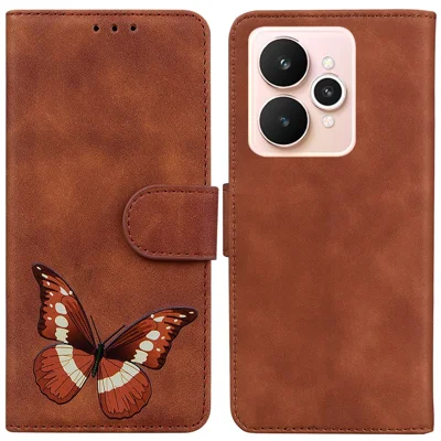 For Realme 15 Pro 5G  /  15 5G Stand Case PU Leather Phone Cover Butterfly Printed - Brown