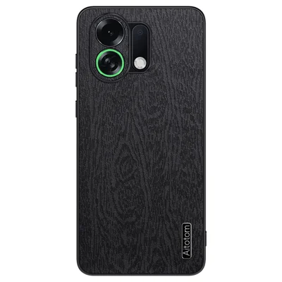 For Oppo K13 Turbo Pro 5G Case Wood Texture PU Leather Coated PC TPU Phone Cover - Black