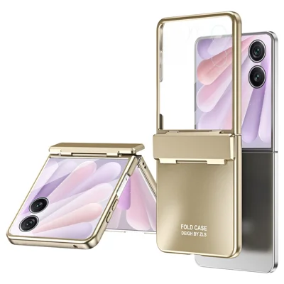 Til Honor Magic V Flip 2 Etui med elektropladeret hårdt PC-beskyttelsesetui med skærmværn - Guld
