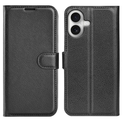 AMORUS For iPhone 17 Wallet Case Litchi Texture Shockproof Leather Flip Stand Phone Cover - Black