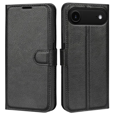 AMORUS For iPhone Air Wallet Case Litchi Texture Shockproof Leather Flip Stand Phone Cover - Black
