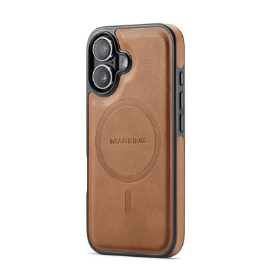 MAGKING K1 Series For iPhone 17 Magnetic Case PC + TPU + PU Leather Phone Cover - Brown
