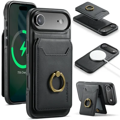 MAGKING K1 Series For iPhone Air Magnetic Case PC + TPU + PU Phone Cover with Card Holder - Black