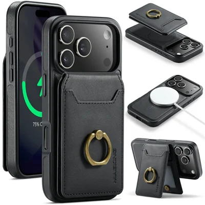 MAGKING K1 Series For iPhone 18 Pro Max / 17 Pro Max Magnetic Case PC + TPU + PU Phone Cover with Card Holder - Black