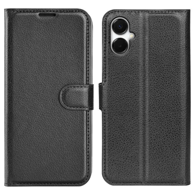 AMORUS For Samsung Galaxy A06 5G Wallet Case Litchi Texture Shockproof Leather Flip Stand Phone Cover - Black