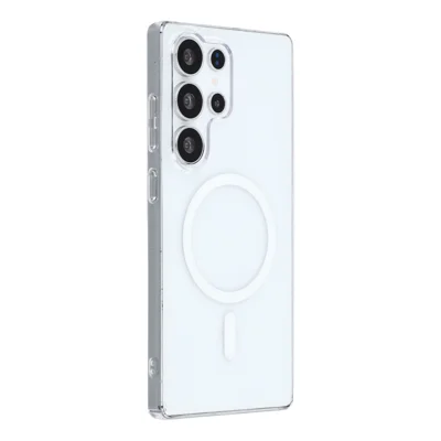 For Samsung Galaxy S23 Ultra Crystal Clear Magnetic Case Hard PC Phone Cover - Transparent White