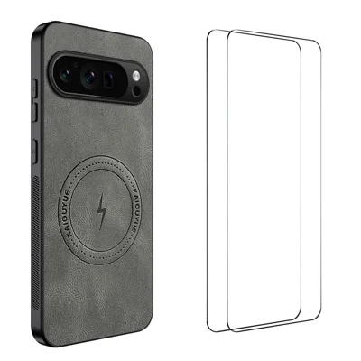 WANLONFENG For Google Pixel 9 Pro XL Magnetic Case  SD Series PC TPU Phone Cover with 2Pcs Screen Film - Grey