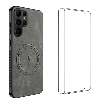 WANLONFENG For Samsung Galaxy S25 Ultra Magnetic Case  SD Series PC TPU Phone Cover with 2Pcs Screen Film - Grey
