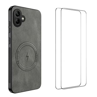 WANLONFENG For Samsung Galaxy A06 5G Magnetic Case  SD Series PC TPU Phone Cover with 2Pcs Screen Film - Grey