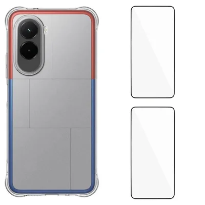 WANLONFENG For Xiaomi Poco M7 Plus 5G / M7 4G (169mm) TPU Case  WL2 Series 2.0mm Phone Cover with 2Pcs Tempered Glass Films - Transparent