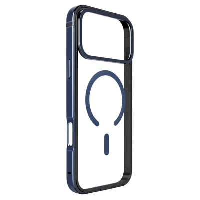 For iPhone 17 Pro Max Case Metal TPU Frame PC Back Clear Phone Cover Compatible with MagSafe - Navy Blue