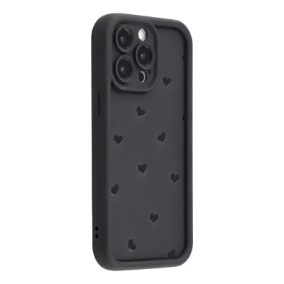 For iPhone 13 Pro Max Case Heart Pattern TPU Phone Cover with Stepped Edge - Black