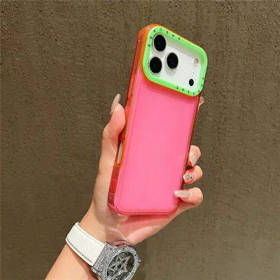 For iPhone 17 Pro Max Case Clear Contrasting Colors Shockproof TPU Phone Back Cover - Rose