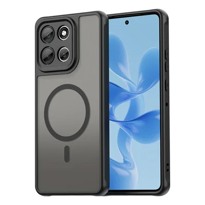 For Motorola Moto G86 Power 5G Magnetic Case Anti Drop PC + TPU Phone Cover - Black