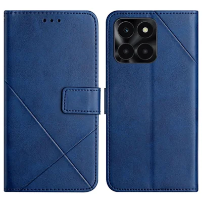Leather Case For Honor X6c 4G  /  X6b 4G  /  X6a 4G  /  X5b  /  X5b Plus Line Pattern Wallet Phone Cover with Wrist Strap - Blue