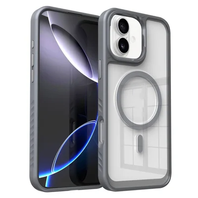 For iPhone 16 Plus Case Compatible with MagSafe TPU + PC Shockproof Phone Back Cover - Grey