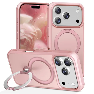 Til iPhone 17 Pro Max Case Kompatibel med MagSafe Stand TPU PC Stødfast Telefon Bagdæksel - Pink