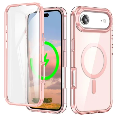 For iPhone Air Case Compatible with MagSafe PC+TPU Clear Phone Cover with PET Screen Film - Pink