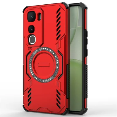 For vivo Y400 5G Magnetic Case Butterfly Armor Hollow Heat Dissipation PC + TPU Phone Cover - Red