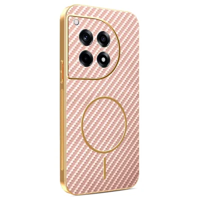 For OnePlus Ace 3 5G  /  12R 5G Phone Case Carbon Fiber Textured Electroplated TPU Back Cover - Pink