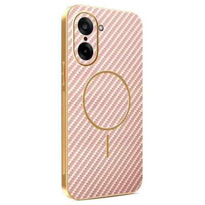 For OnePlus Ace 5 Racing 5G  /  Nord CE5 5G Phone Case Carbon Fiber Textured Electroplated TPU Back Cover - Pink