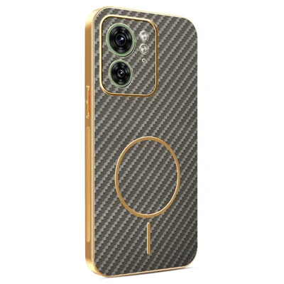 For Motorola Edge 40 5G  /  Edge (2023) 5G Phone Case Carbon Fiber Textured Electroplated TPU Back Cover - Coffee
