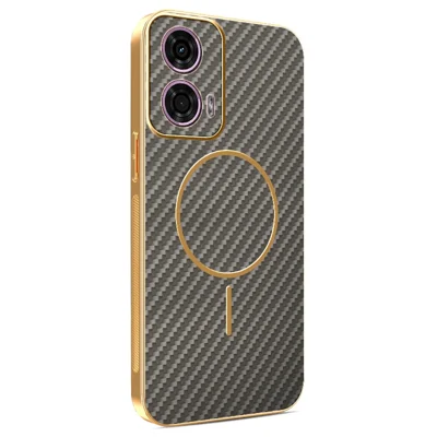 Phone Case For Motorola Moto G24 4G  /  E14 4G  /  G04 4G  /  G04s 4G  /  G24 Power Carbon Fiber Textured Electroplated TPU Back Cover - Coffee