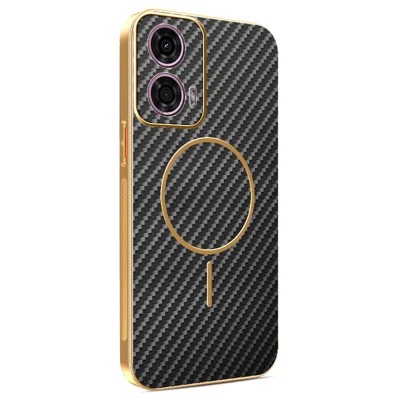 غطاء خلفي من مادة TPU مطلي ومزود بنسيج ألياف كربونية لهاتف Motorola Moto G24 4G / E14 4G / G04 4G / G04s 4G / G24 Power - أسود