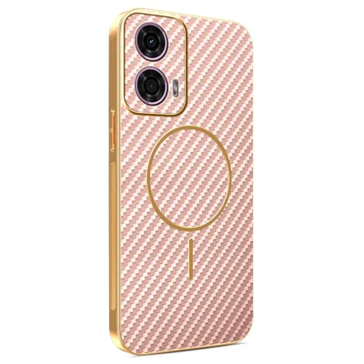 Telefoonhoesje voor Motorola Moto G24 4G / E14 4G / G04 4G / G04s 4G / G24 Power, met koolstofvezelstructuur, gegalvaniseerd TPU-achterpaneel - Roze