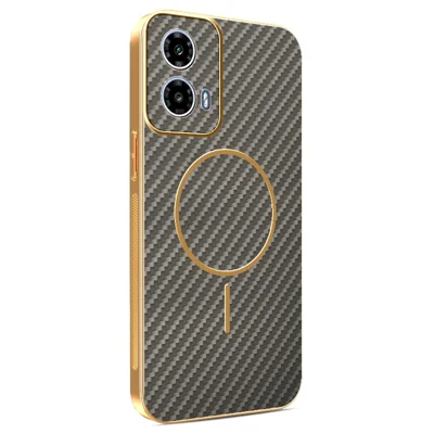 För Motorola Moto G34 5G / G45 5G Mobilskal Av Strukturerad Kolfiber med Elektroplätering, TPU Bakplatta – Kaffe