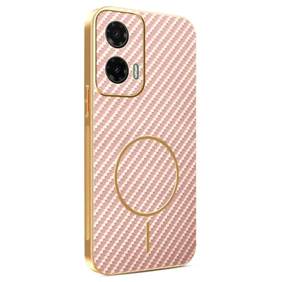 For Motorola Moto G35 5G Phone Case Carbon Fiber Textured Electroplated TPU Back Cover - Pink