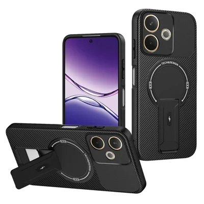 Mobilskal för Oppo A5 Pro 4G (Global) / A5 Pro 5G (Global) / A5 Energy 5G (Kina) med kolfiberstruktur, PC + TPU, med stöd - Svart