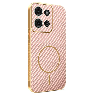 For Motorola Moto G75 5G Phone Case Carbon Fiber Textured Electroplated TPU Back Cover - Pink