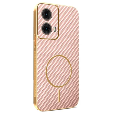 For Motorola Moto G85 5G Phone Case Carbon Fiber Textured Electroplated TPU Back Cover  - Pink