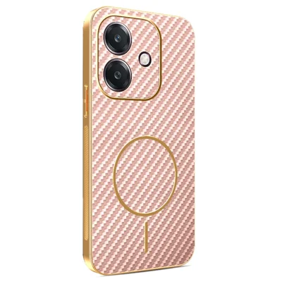 Phone Case For Oppo A3 4G / A3 5G / A40 4G / A40M 4G / A60 5G / A3i 5G Carbon Fiber Textured Electroplated TPU Back Cover - Pink