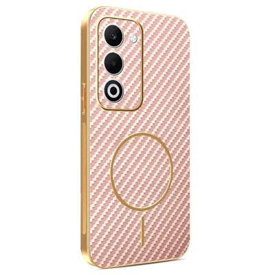 Phone Case For Oppo A5 5G / A5 4G / A5i Pro 4G / A5m 4G / K13x 5G Carbon Fiber Textured Electroplated TPU Back Cover - Pink