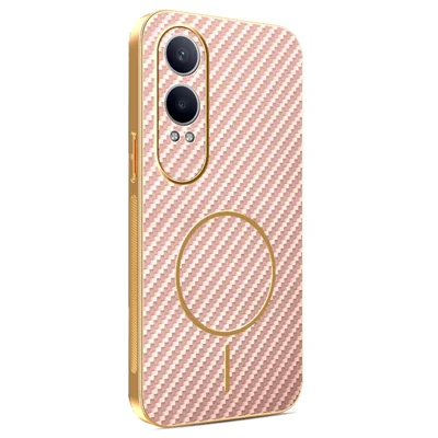 For OnePlus Nord CE4 Lite 5G / Oppo K12x 5G (China) Phone Case Carbon Fiber Textured Electroplated TPU Back Cover - Pink