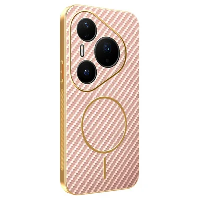 For Huawei Pura 80 Pro / 80 Pro+ Phone Case Carbon Fiber Textured Electroplated TPU Back Cover - Pink