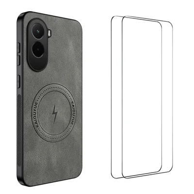 WANLONFENG For Xiaomi Poco M7 Plus 5G / M7 4G (169mm) Magnetic Case  SD Series PC TPU Phone Cover with 2Pcs Screen Film - Grey